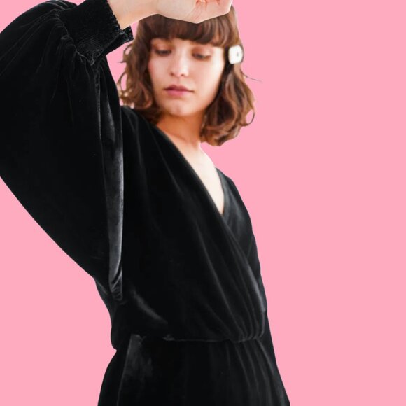 Whimsy Goth Witchcore Black Velvet Wrap Dress - Picture 4 of 4